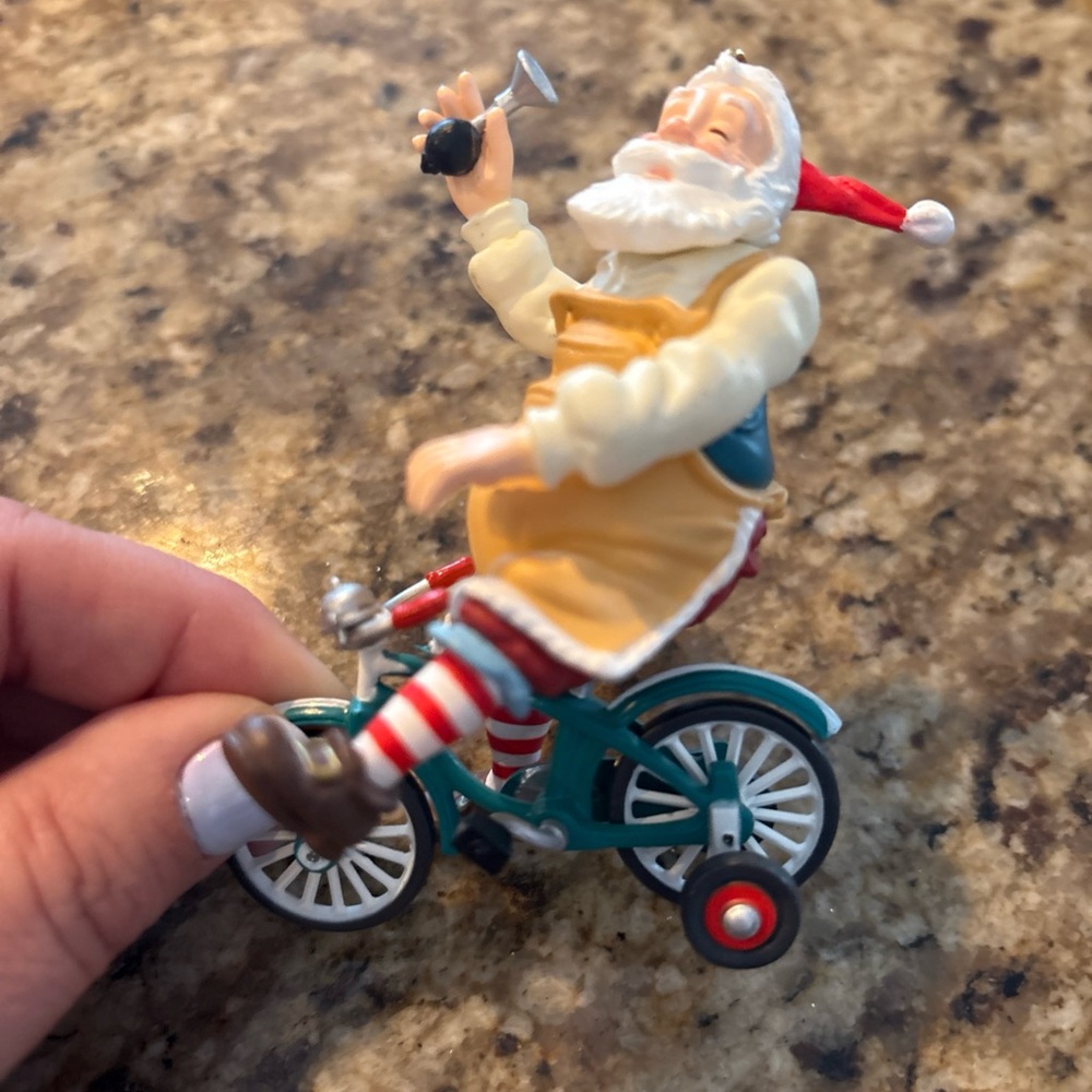 Hallmark Santa on Bicycle Ornament - Red, White, Blue